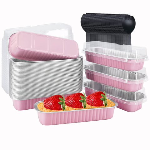 LNYZQUS mini loaf pans with lids in a 50-pack for easy portioning.