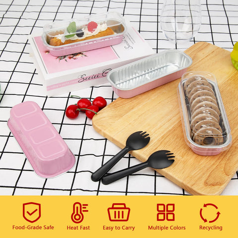 LNYZQUS rectangle aluminum pans with clear lids, great for bake shops and events.