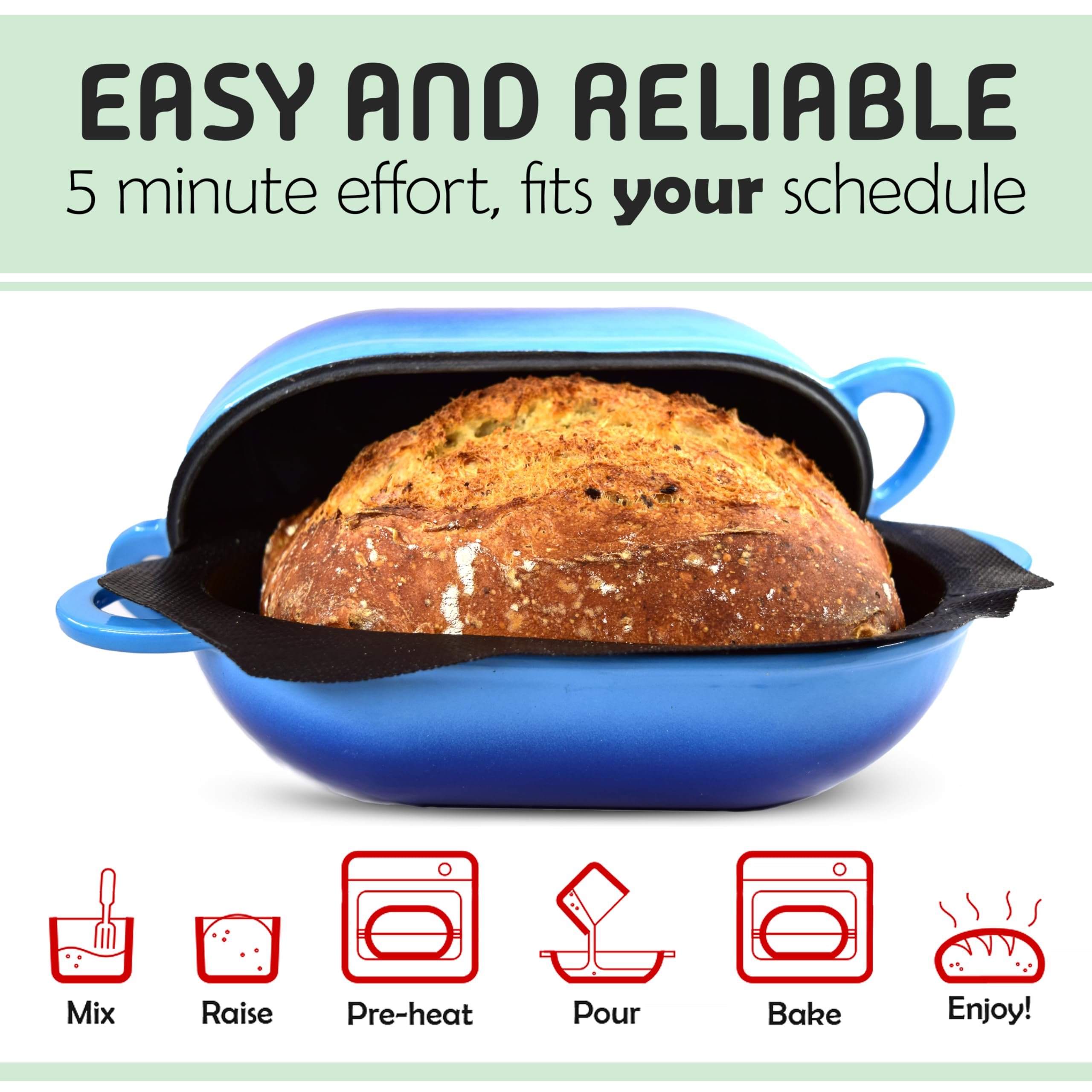 LoafNest cast iron Dutch oven 2 qt ensures even heat and crust formation.