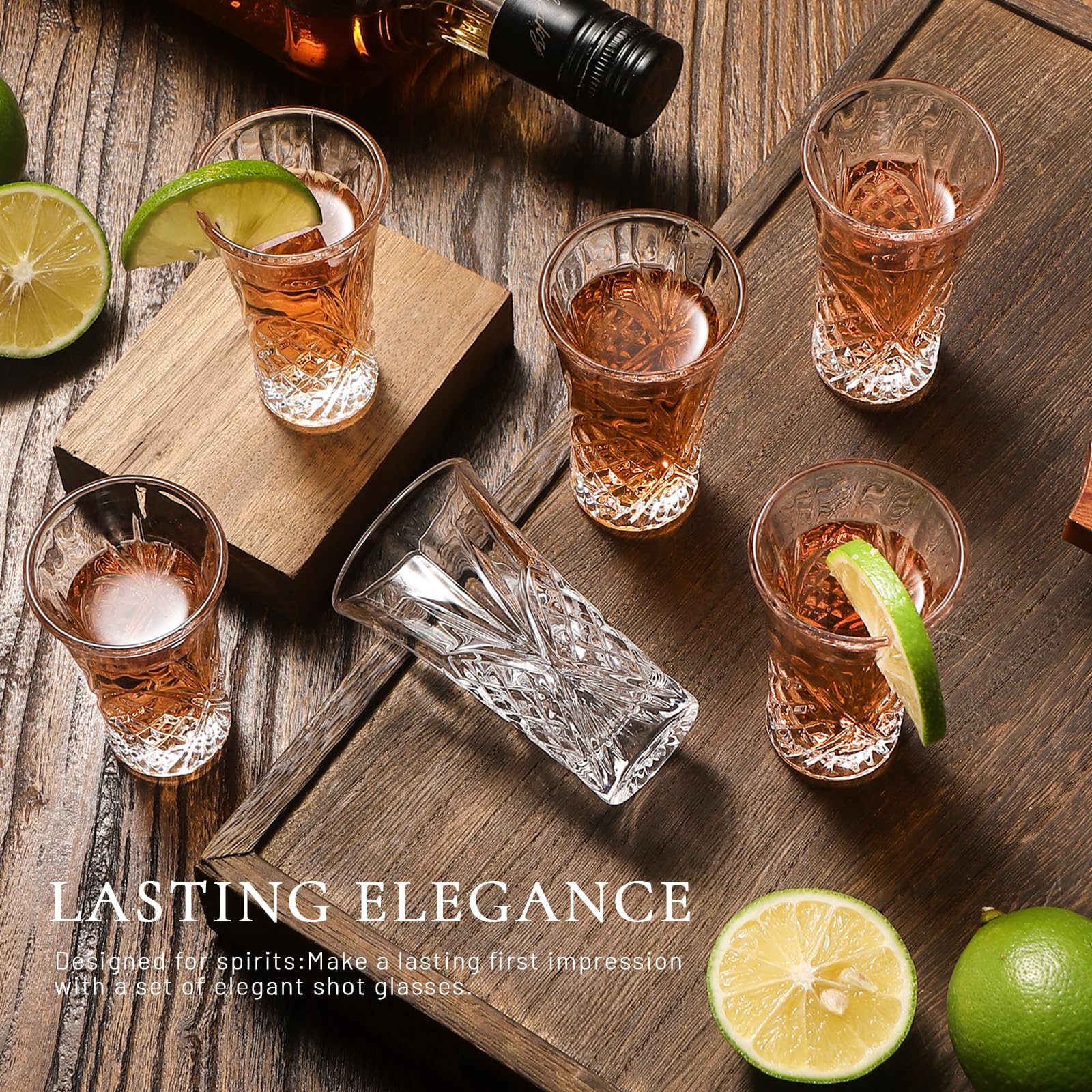 LOBUBT shot glasses on a bar counter ready for service