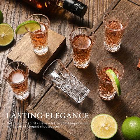 LOBUBT shot glasses on a bar counter ready for service