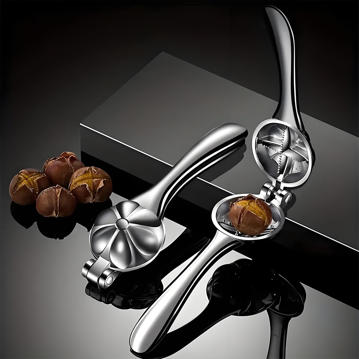 Loceast chestnut cracker with shell catch tray keeps shells contained.