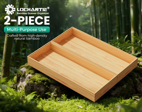 Lochantie bamboo pantry organizer in a shallow drawer for spices.