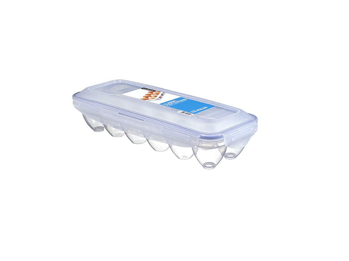 LocknLock eggs dispenser front view with 12 eggs and airtight seal for fridge storage