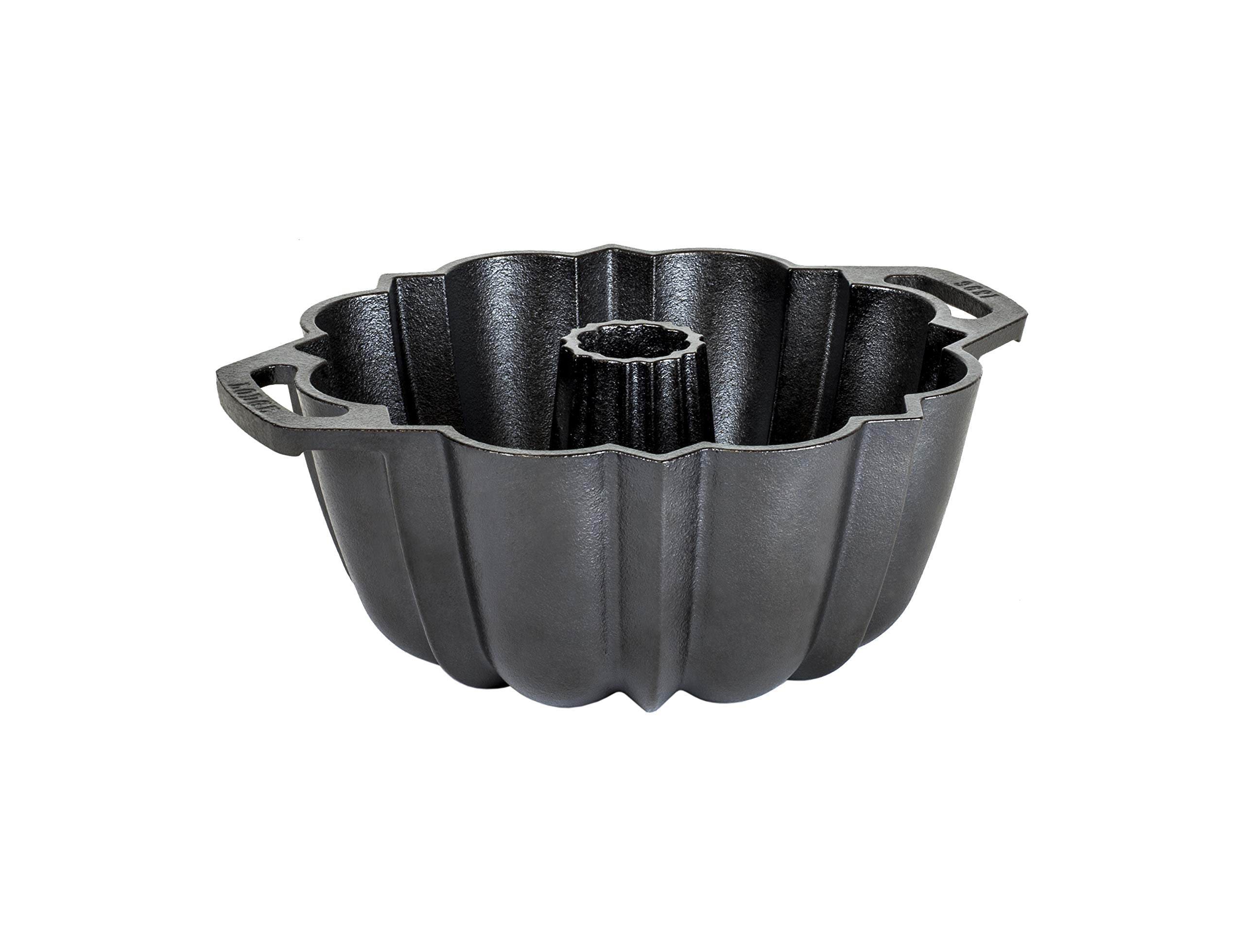 Lodge cast iron fluted cake pan outer view showing durable, even-heating performance.