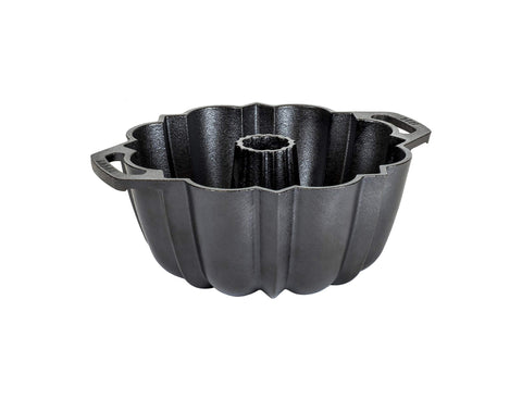 Lodge cast iron fluted cake pan outer view showing durable, even-heating performance.