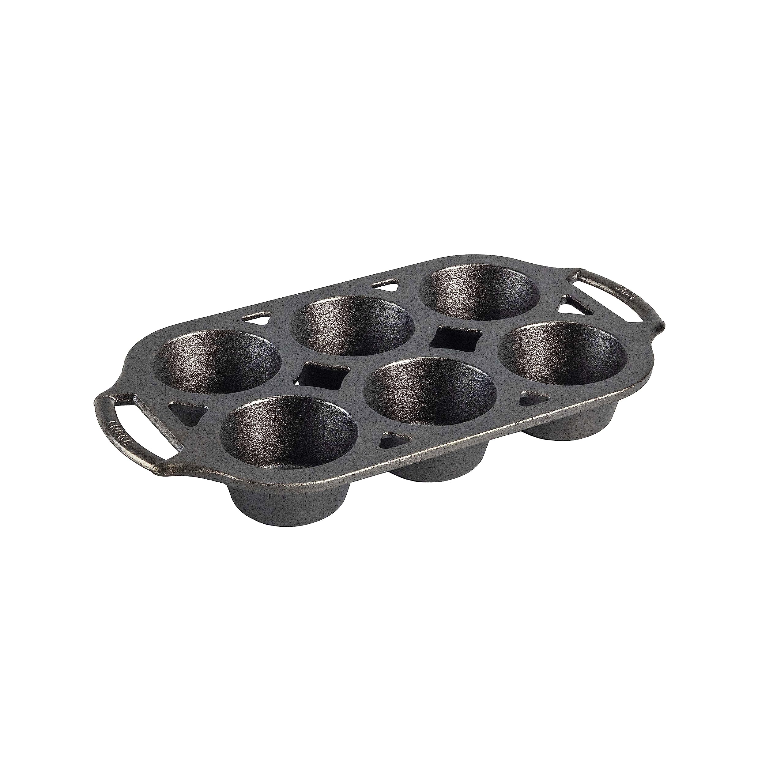 Lodge Cast Iron Muffin Pan six-well view for evenly baked muffins.