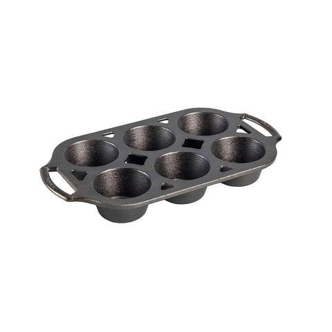 Lodge Cast Iron Muffin Pan six-well view for evenly baked muffins.