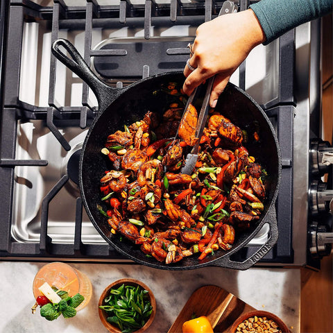 Lodge Chef Collection Wok searing steak for flavorful crust