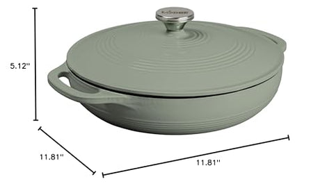 Lodge enamelled finish resists staining for repeated use and marination.