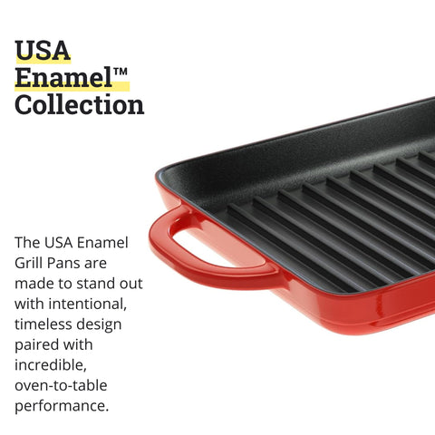 Lodge enamel grill pan on grill captures marks and steady heat.