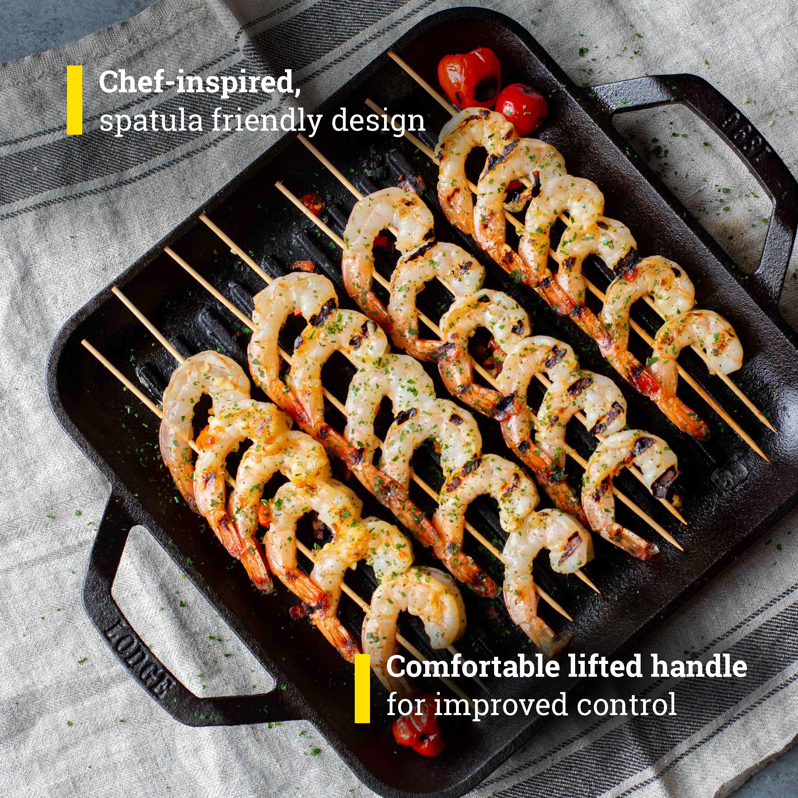 Lodge grill pan elevated ribbed surface for distinct grill marks