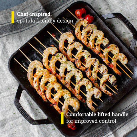 Lodge grill pan elevated ribbed surface for distinct grill marks