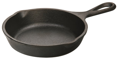Lodge H5MS heat-enhanced mini skillet 5-inch close-up shows rust-resistant surface for lasting performance.