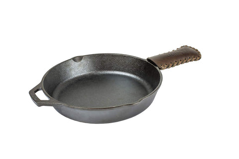 Lodge Nokona leather hot handle holder protects hands up to 600°F during grilling.
