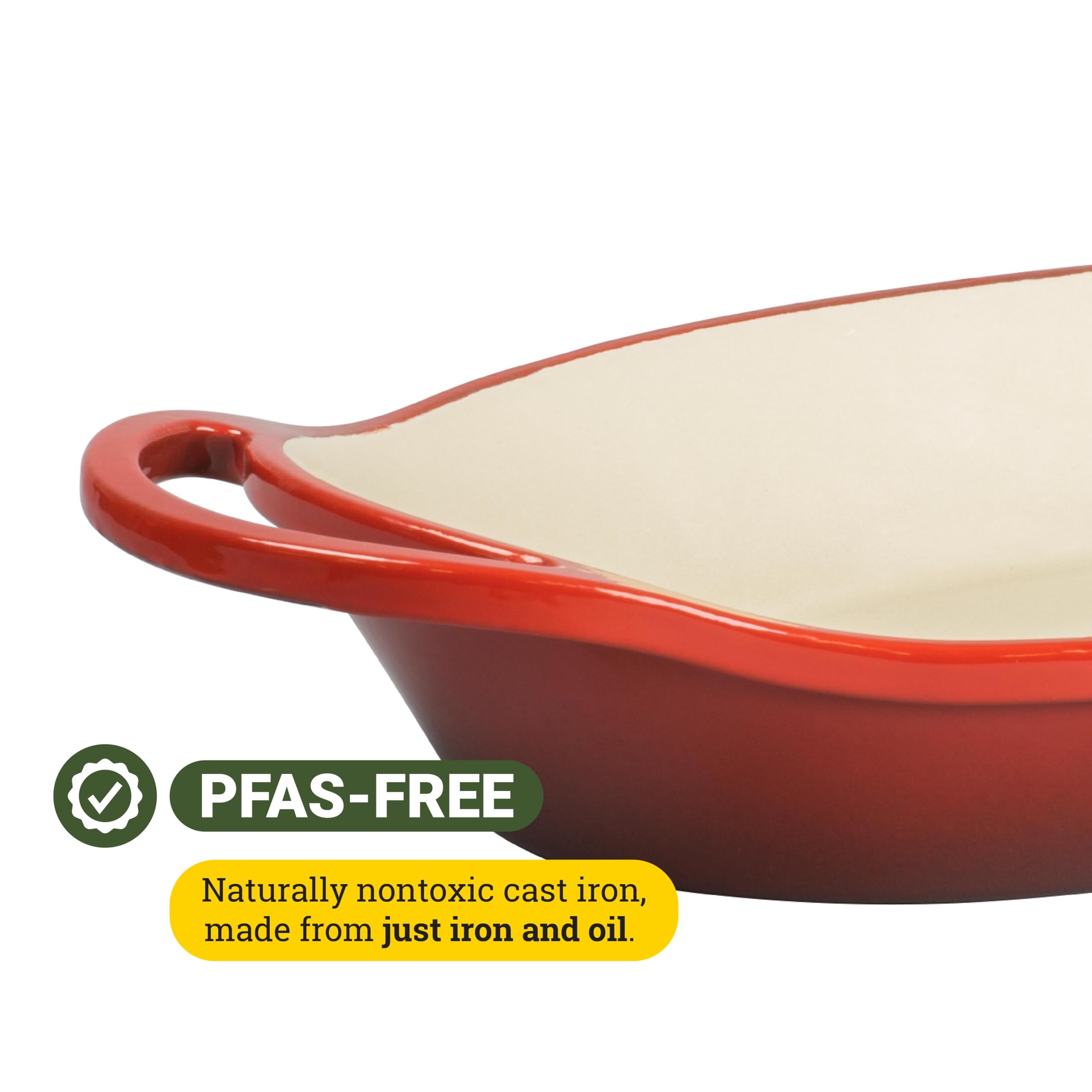 Lodge oval casserole red shown on stove or in oven highlighting versatility