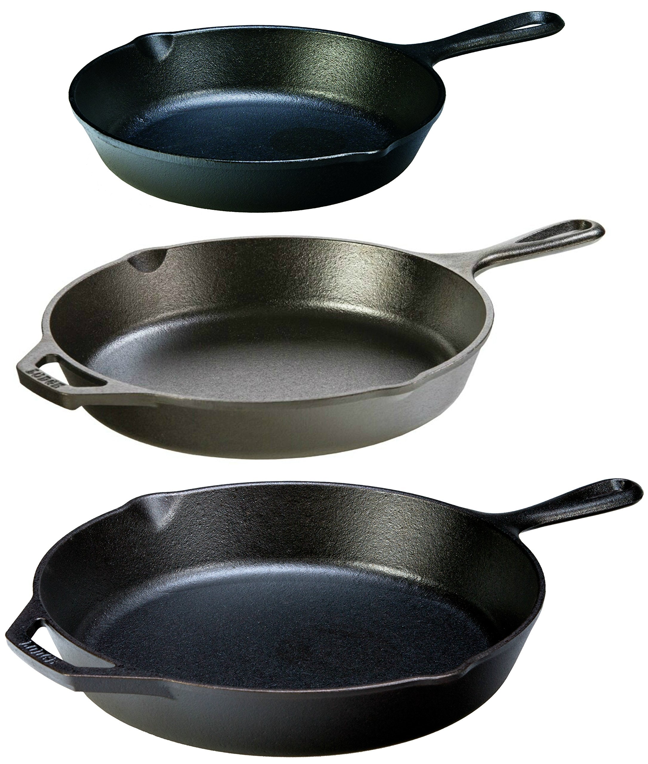Lodge seasoned cast iron 12-inch skillet showing depth and even heat for searing