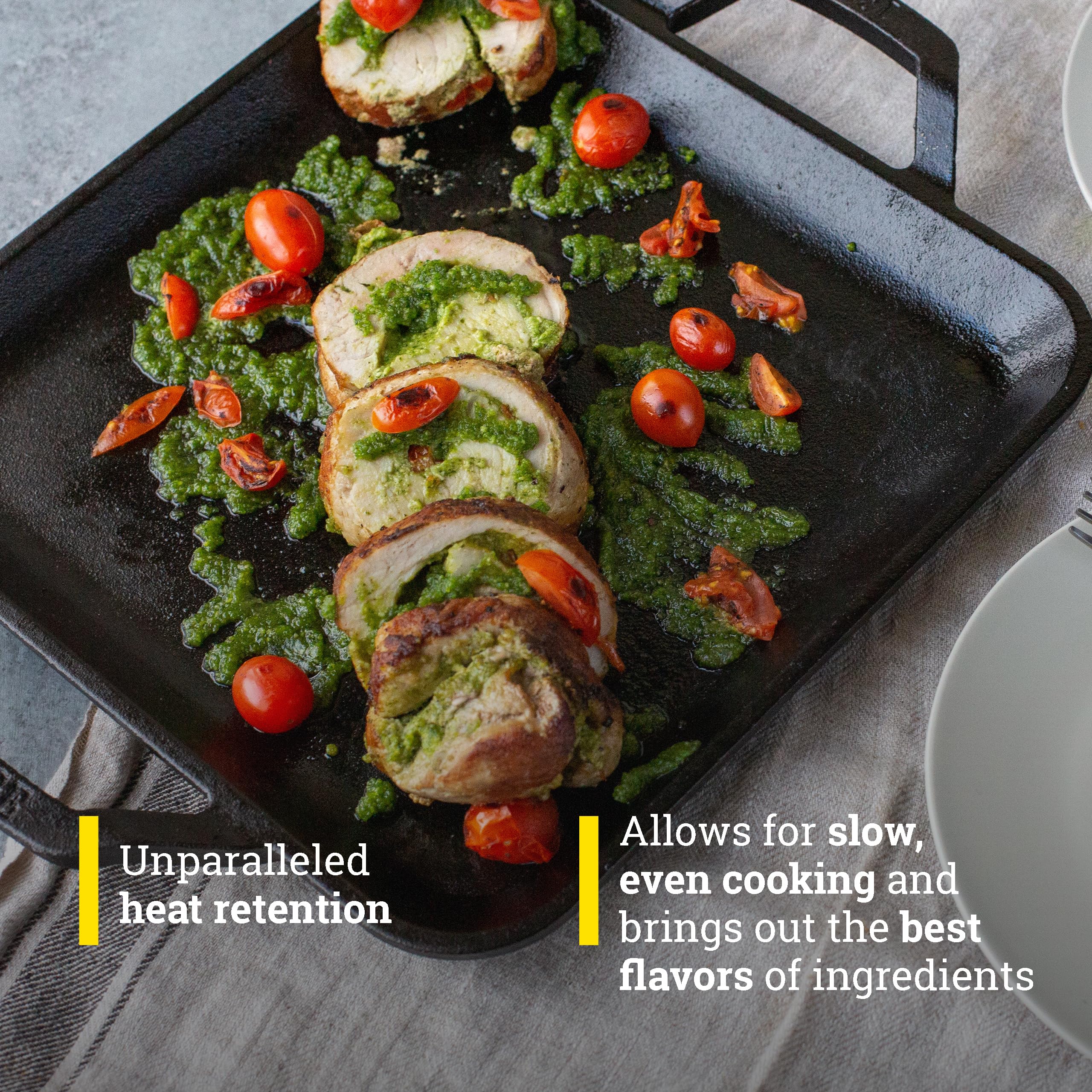 Lodge square griddle over outdoor fire for grilling and camp cooking