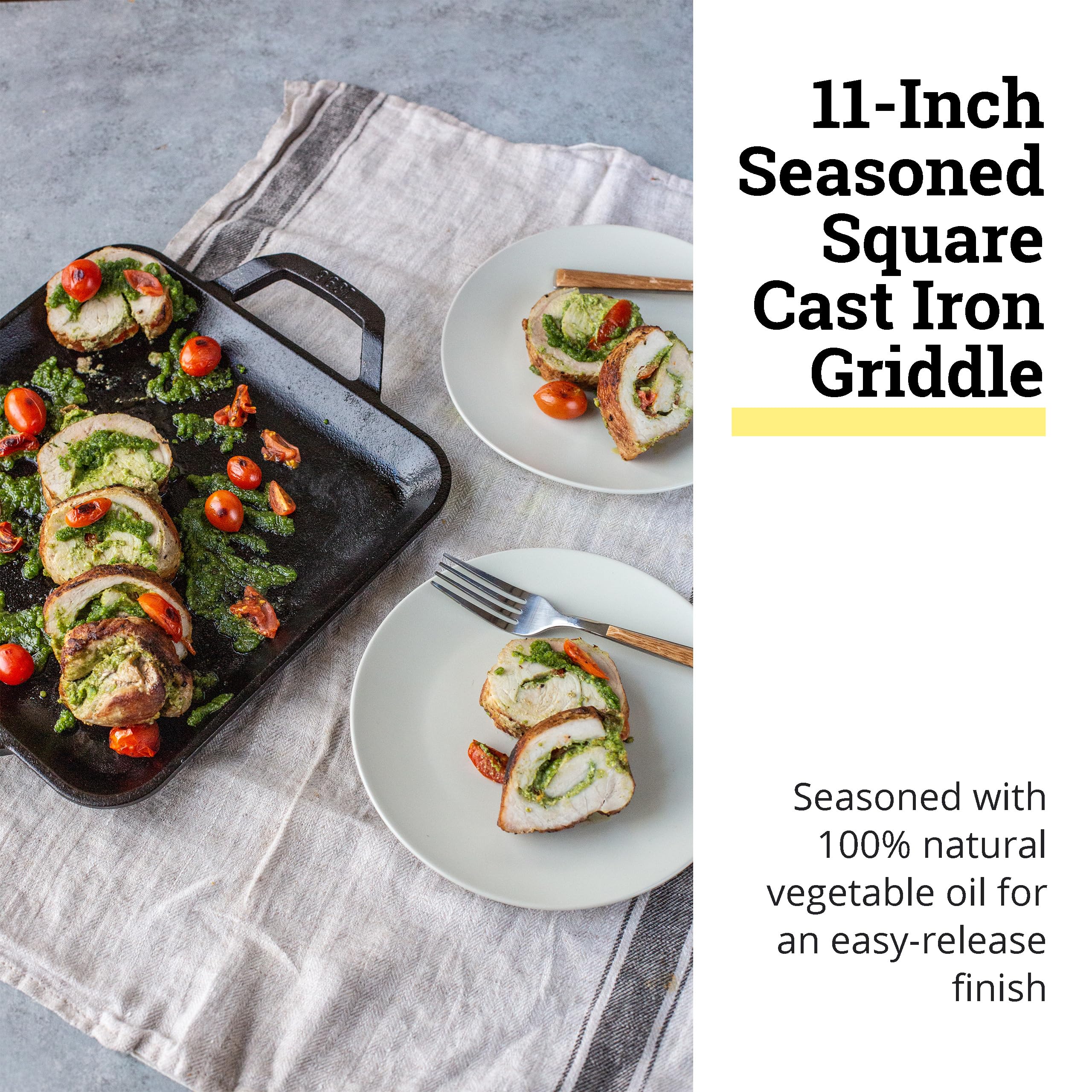 Lodge square griddle in oven use showing oven-ready surface