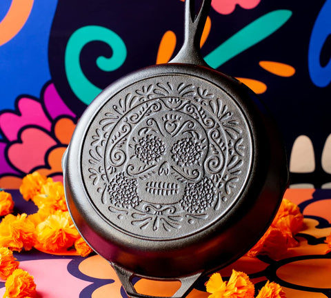 Lodge Sugar Skull skillet ready for oven, grill, or campfire cooking with even heat.