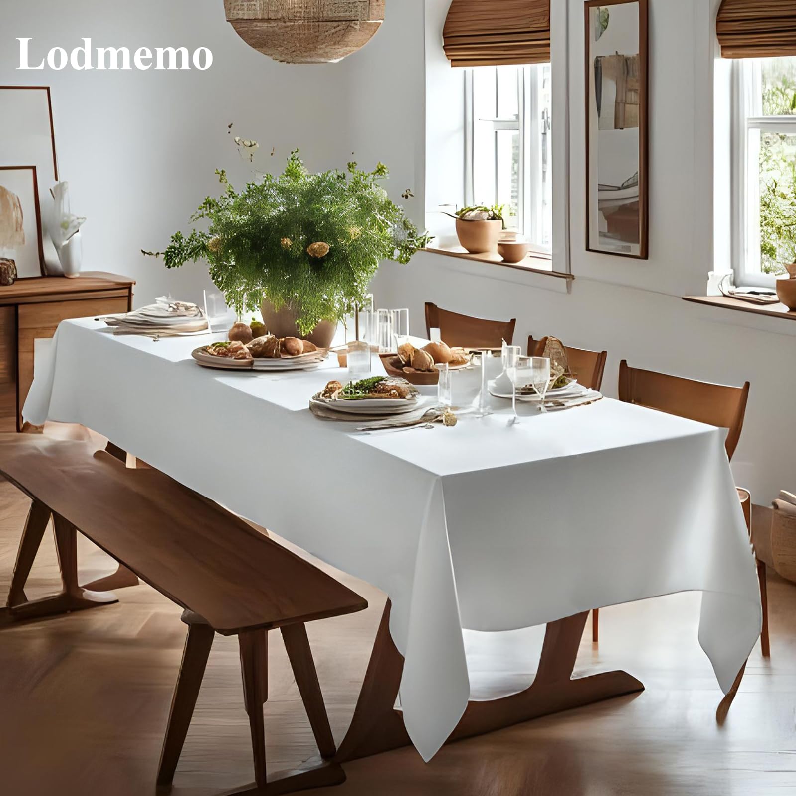 Lodmemo rectangular 6ft tablecloth covering a long banquet table.