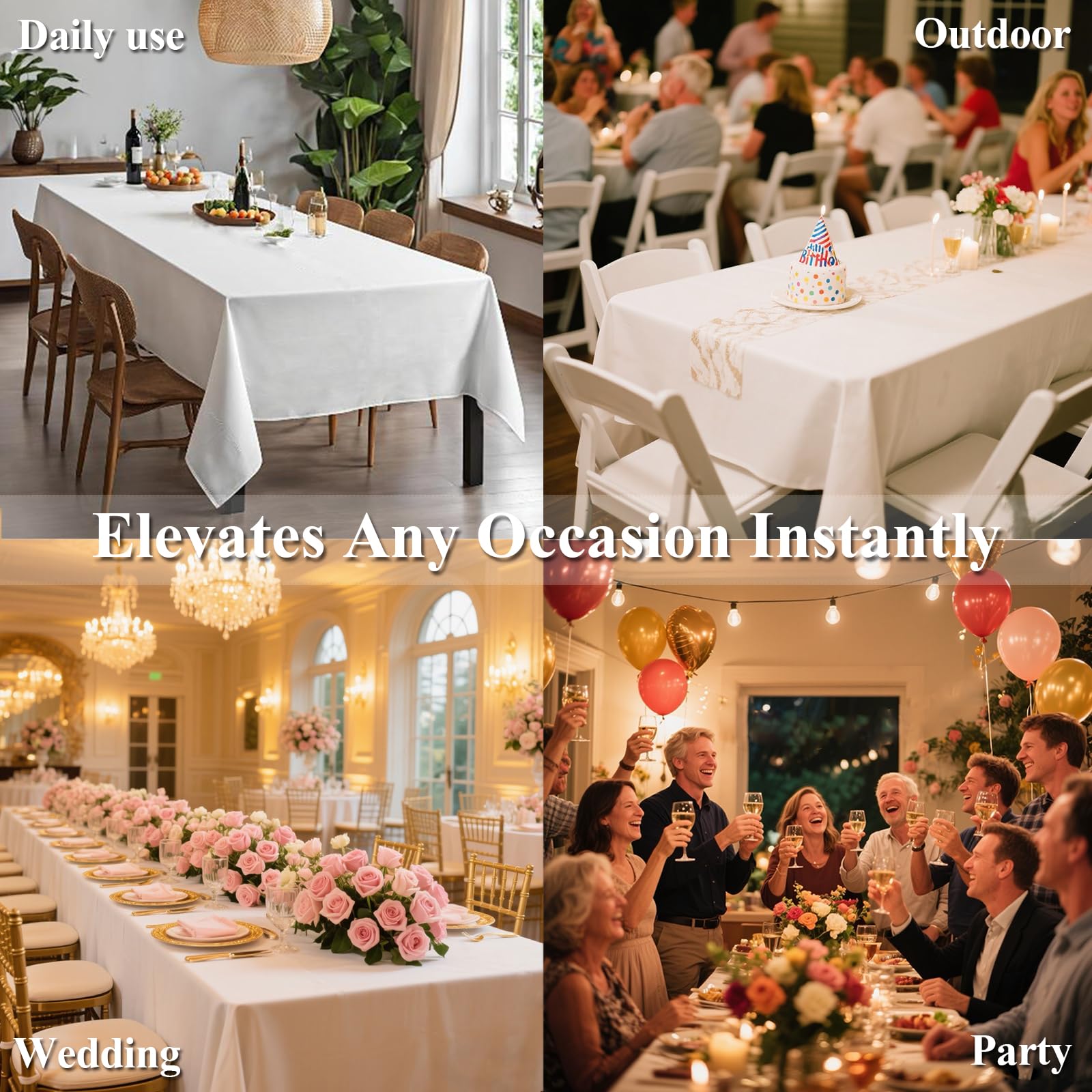Lodmemo wedding banquet tablecloth creates pristine white table presentation.