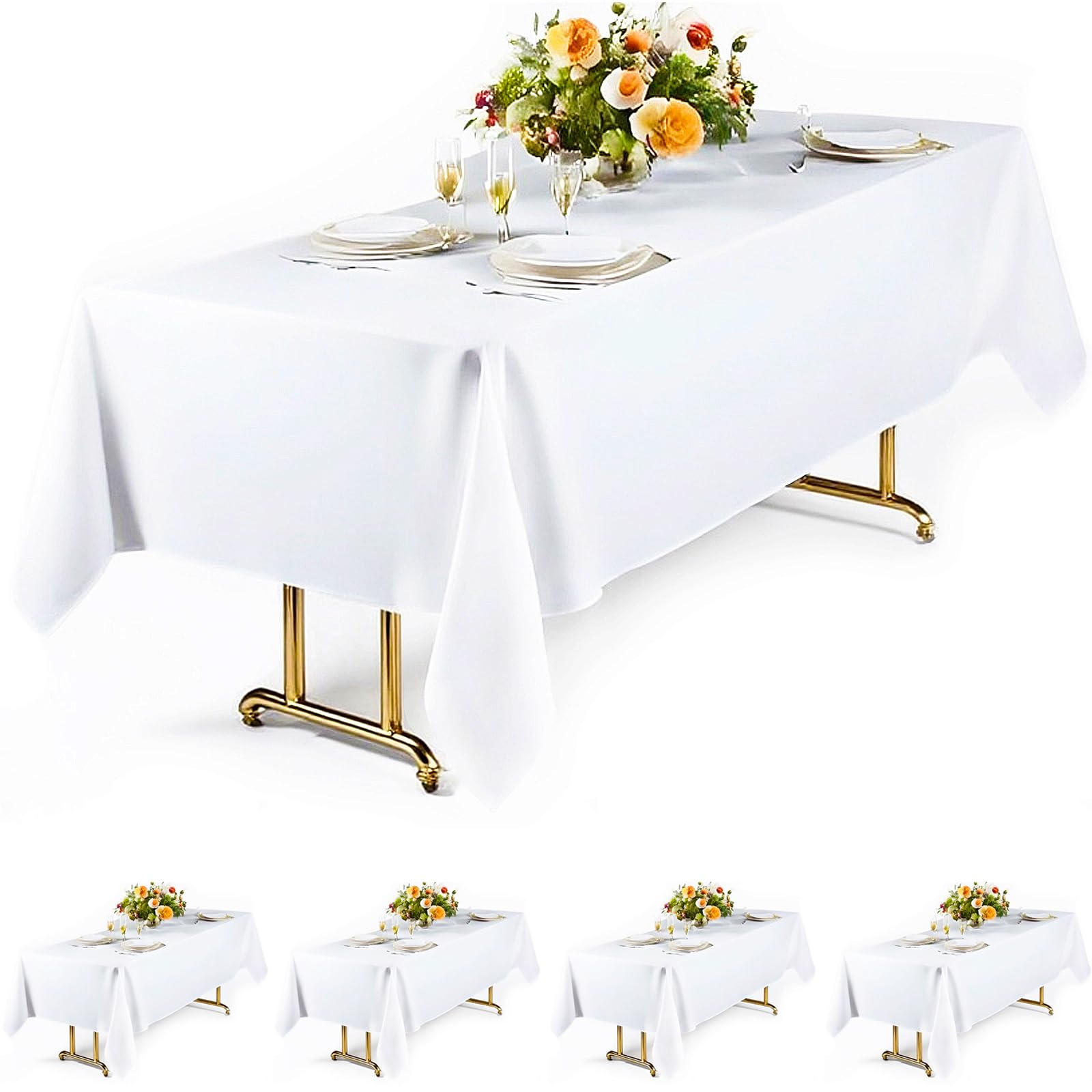 Lodmemo white tablecloth 60x102 inches draped on a table for elegant dining.
