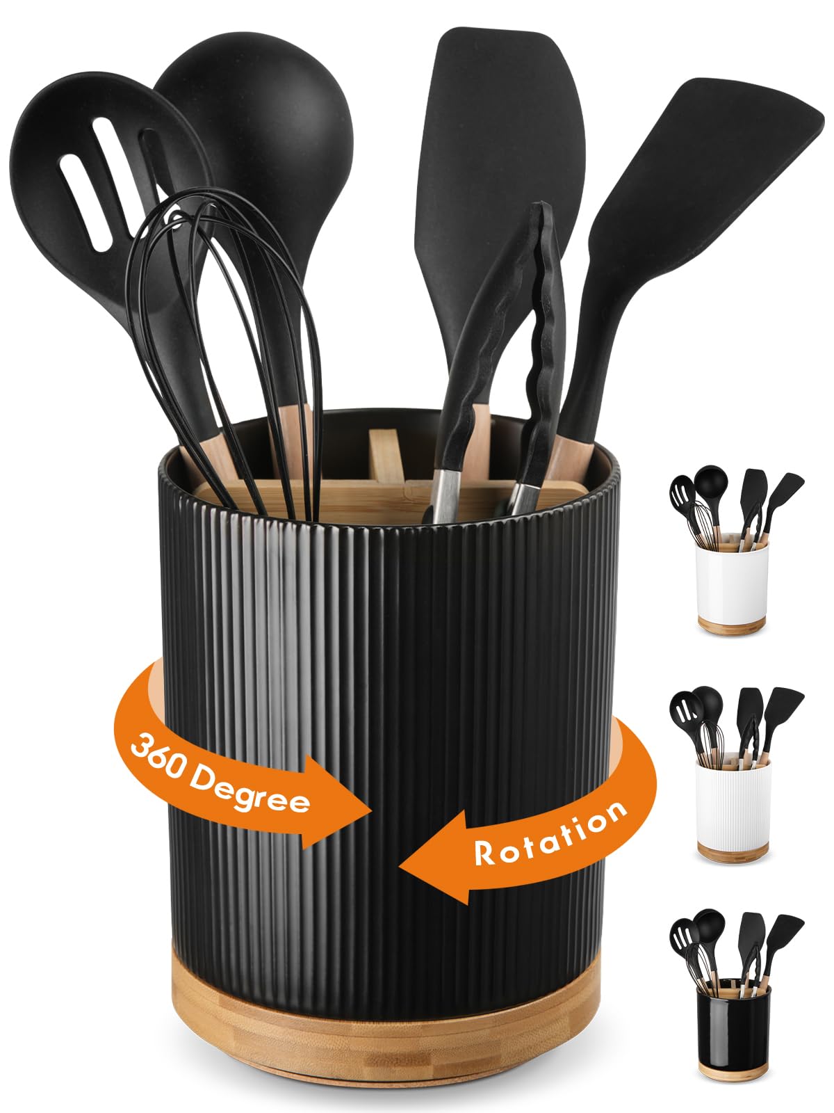 LoeJan 3-compartment utensil holder with vertical stripe keeps counter organized for everyday tools.