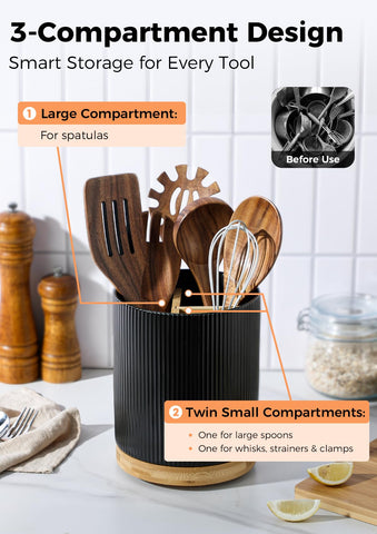 LoeJan large-capacity ceramic crock holds 20–25 utensils on the counter.