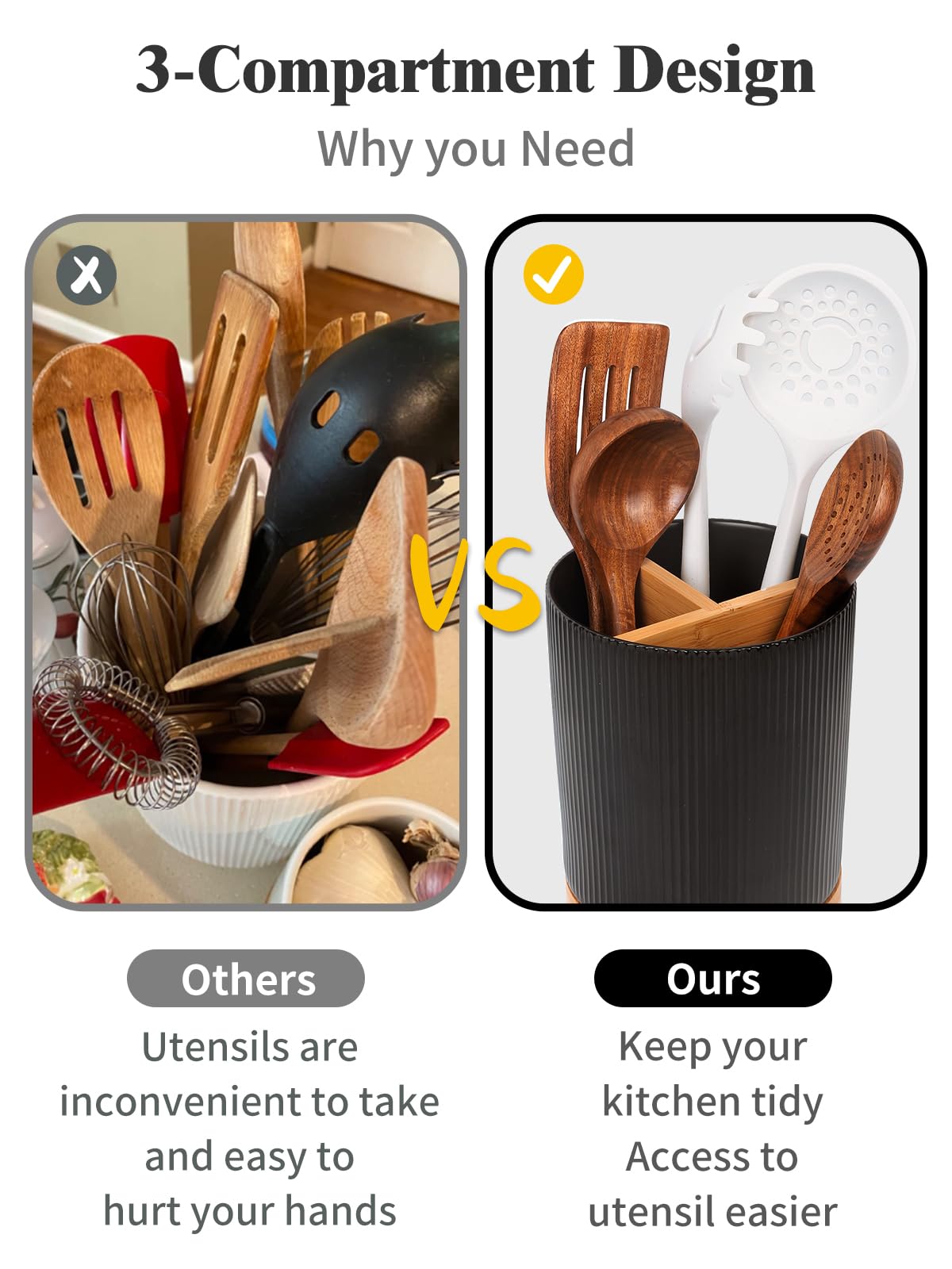 LoeJan removable dividers simplify sorting spatulas, ladles, and forks.