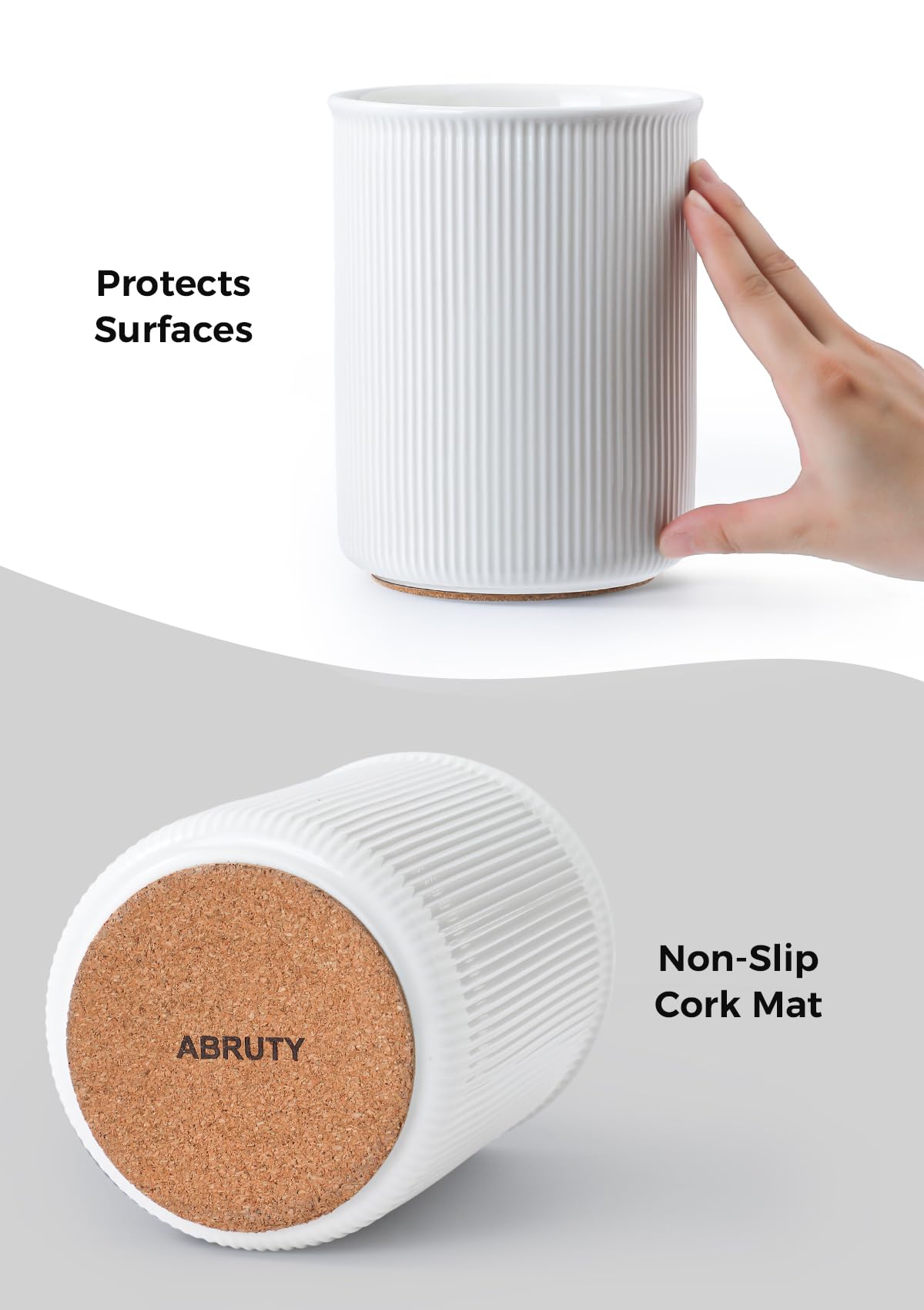 LoeJan cork-mat base protects surfaces and reduces noise during movement.