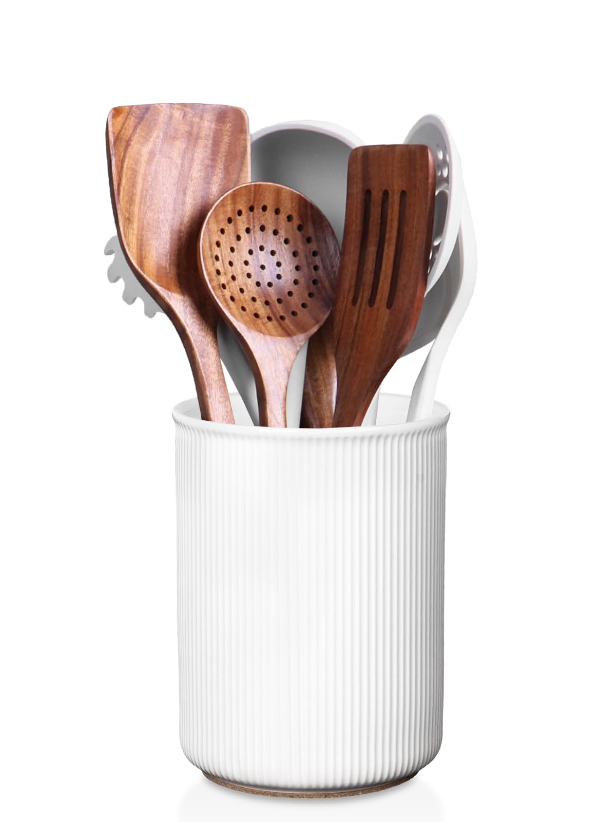 LoeJan ceramic utensil holder with stable base keeps counters tidy and utensils within reach.