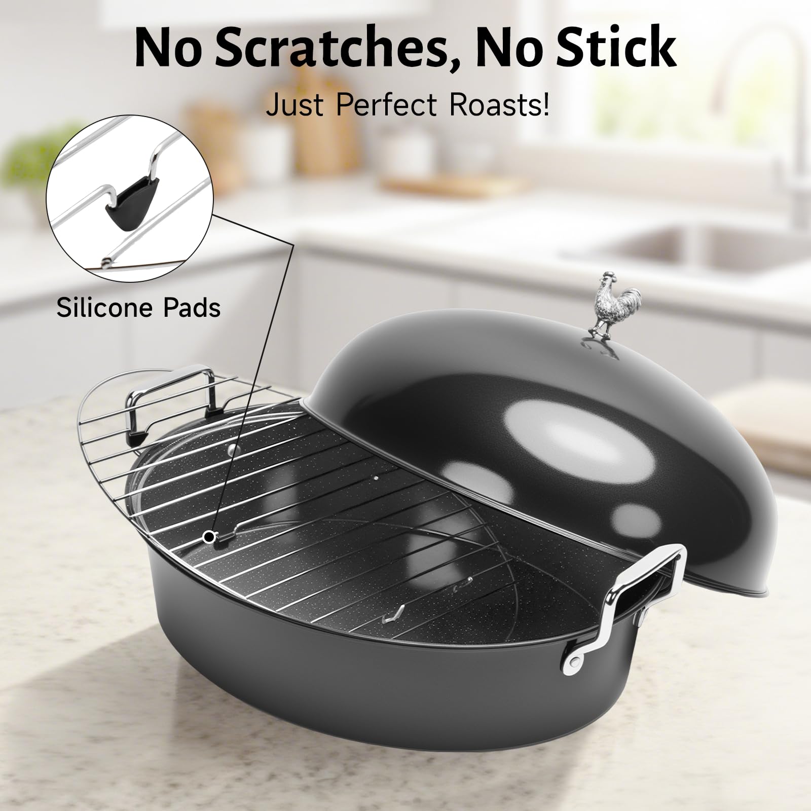 LOEUO 32L easy-clean roasting pan supports hand-wash and machine-wash