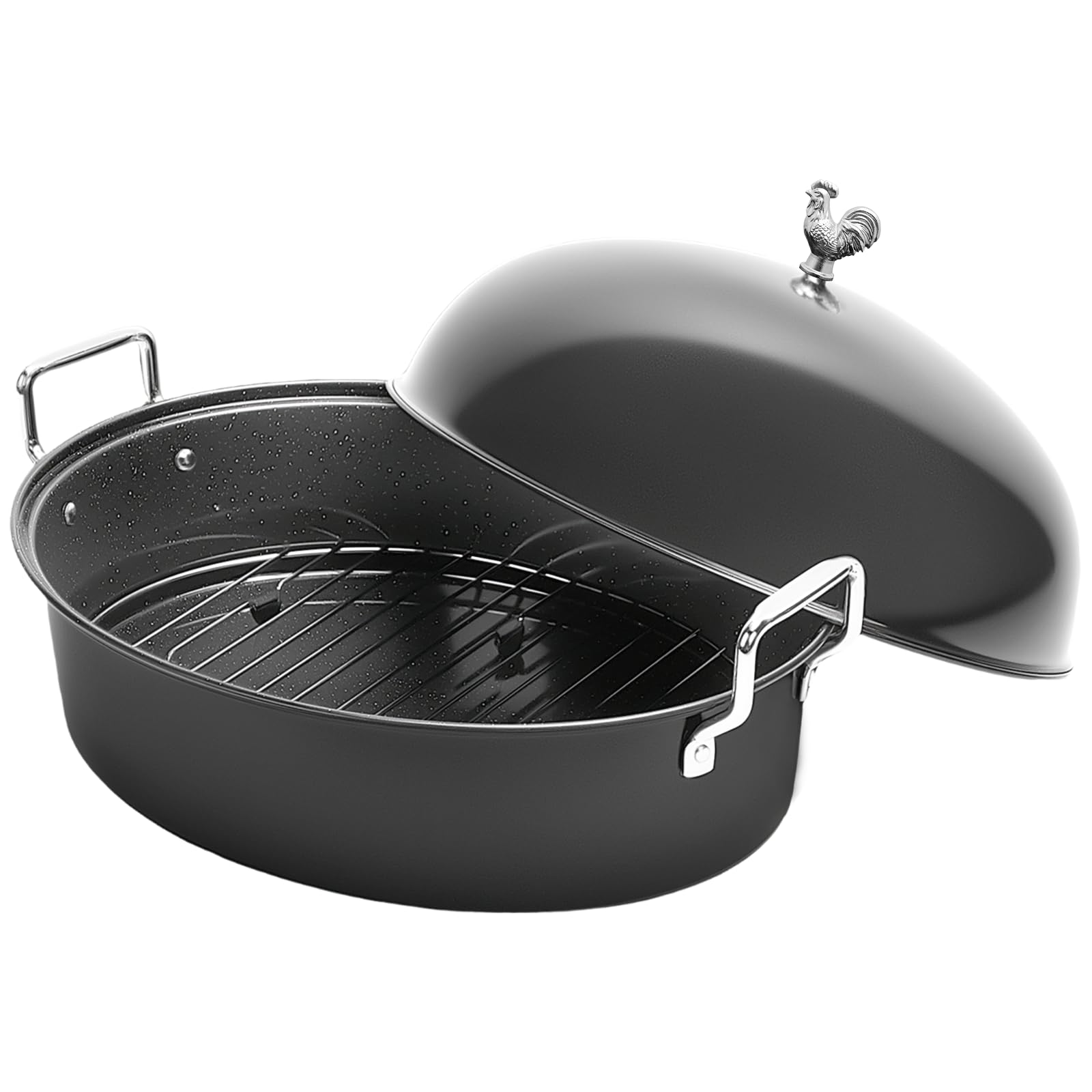 LOEUO 32L large oval roaster pan with lid for even heat on big turkeys