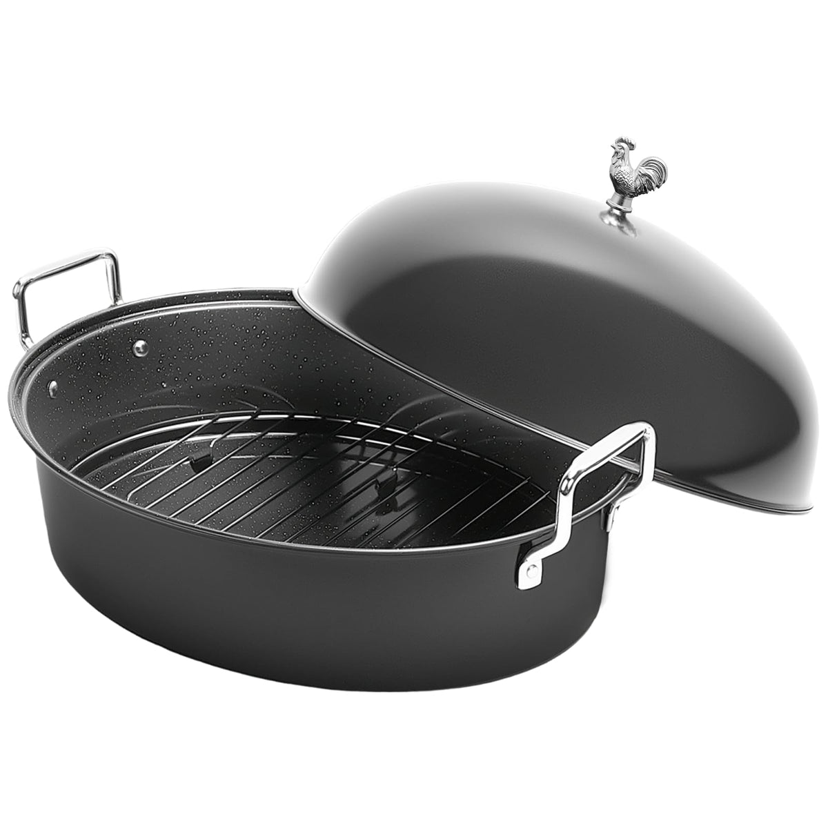 LOEUO 32L large oval roaster pan with lid for even heat on big turkeys