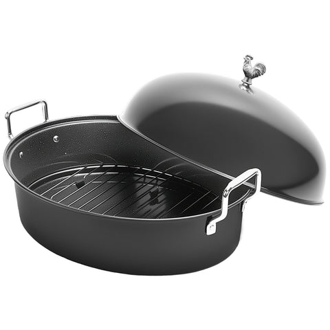 LOEUO 32L large oval roaster pan with lid for even heat on big turkeys
