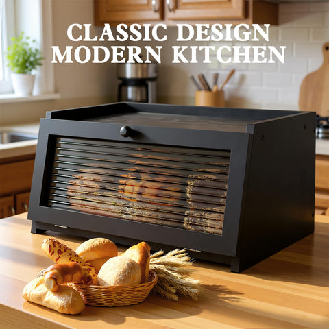 LOHASOK bread box front view blends farmhouse style with practical countertop organization.