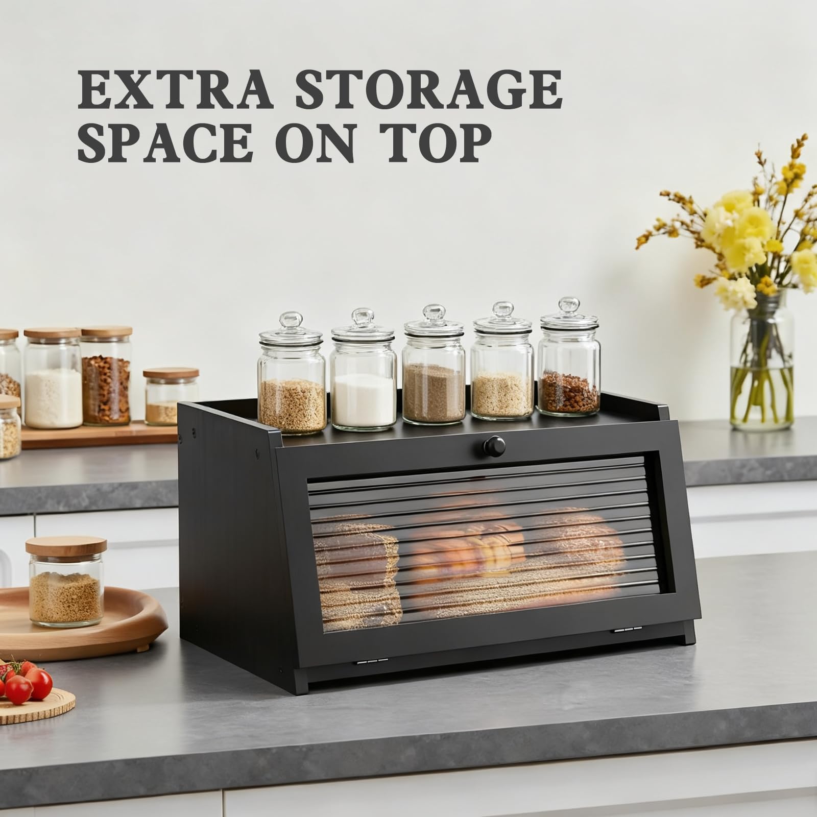 LOHASOK bread box interior capacity accommodates multiple loaves without crowding.