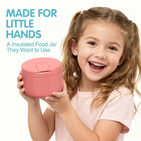 LOHASOK wide-mouth thermo jar in pink for easy filling and quick snack access.