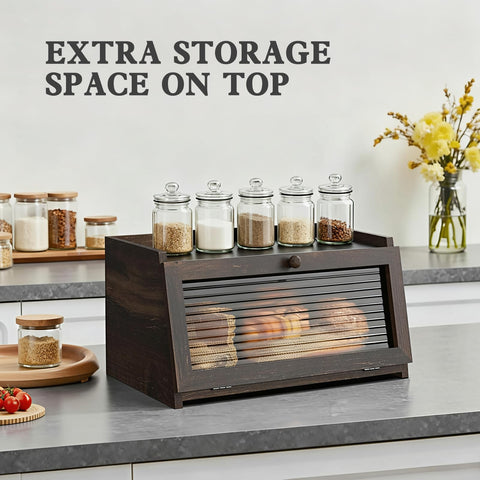 Top storage space on LOHASOK bread box for spices or small items