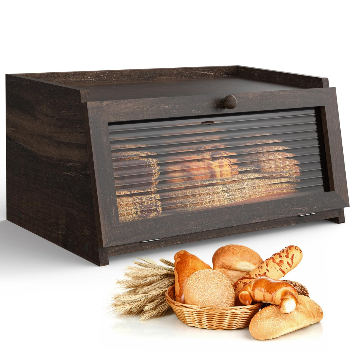 LOHASOK bread box window front shows visible freshness on the counter