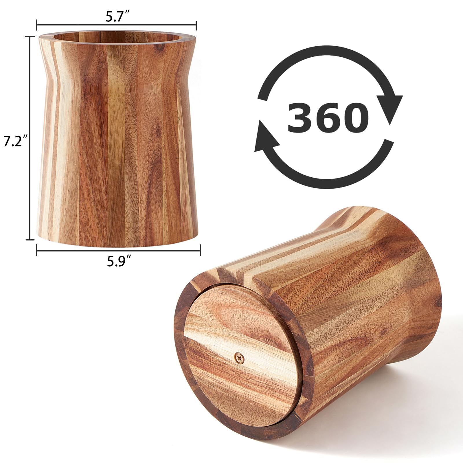 LOHONER acacia wood utensil crock with large capacity for 15+ tools