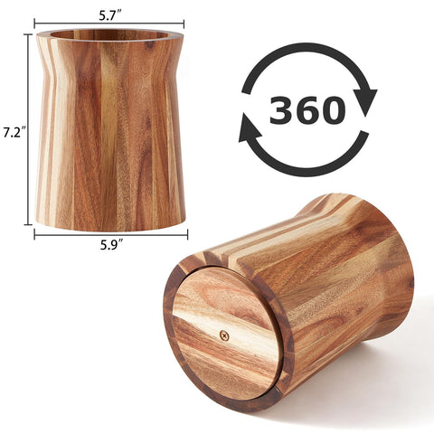 LOHONER acacia wood utensil crock with large capacity for 15+ tools