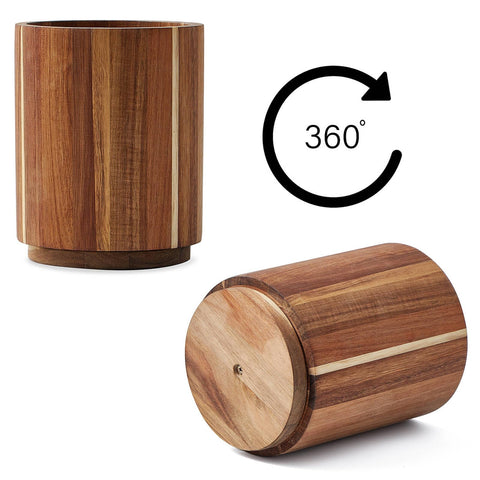 LOHONER acacia wood utensil holder on countertop keeps tools neatly organized.