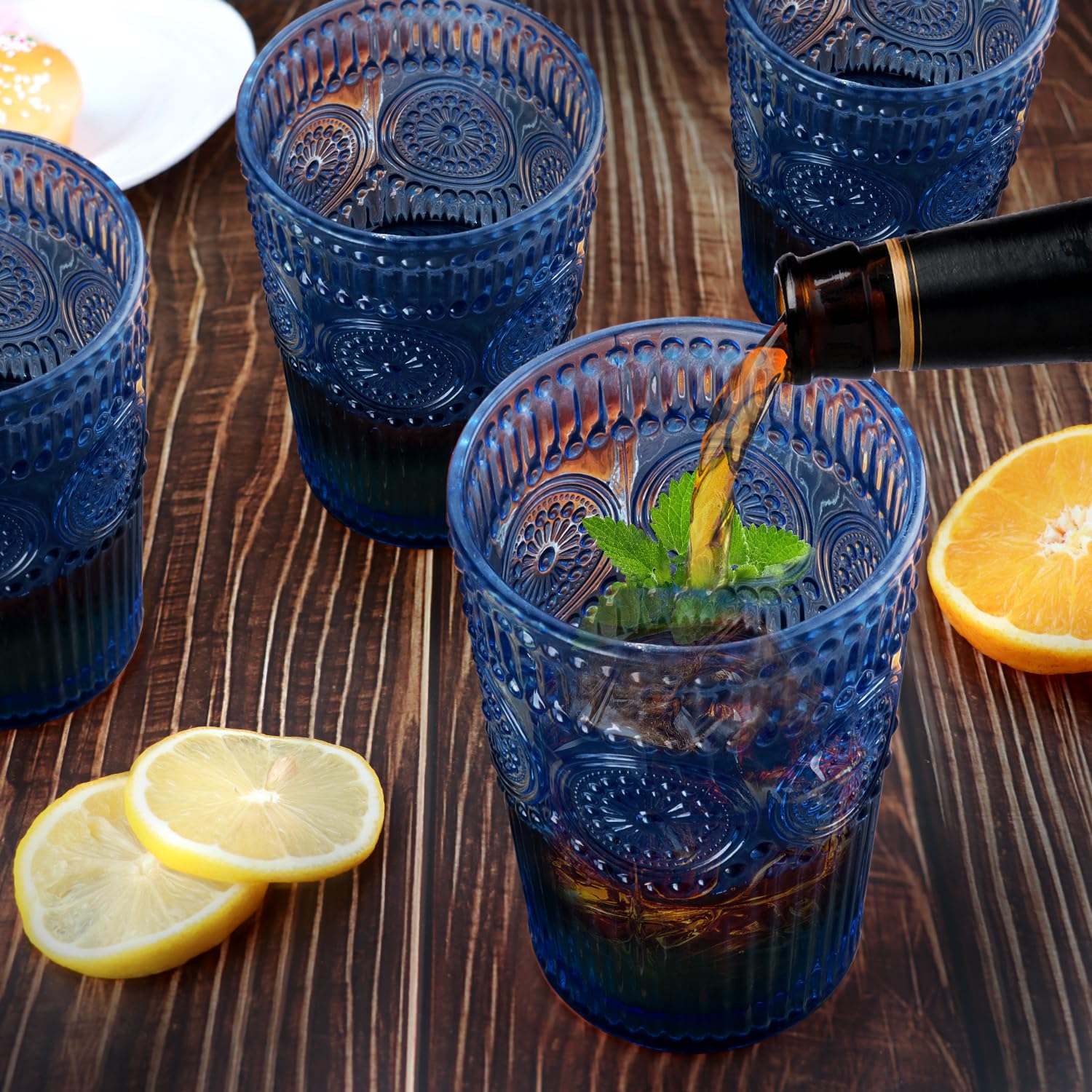 Loivttvv embossed ribbed glassware, durable for whiskey or cocktails