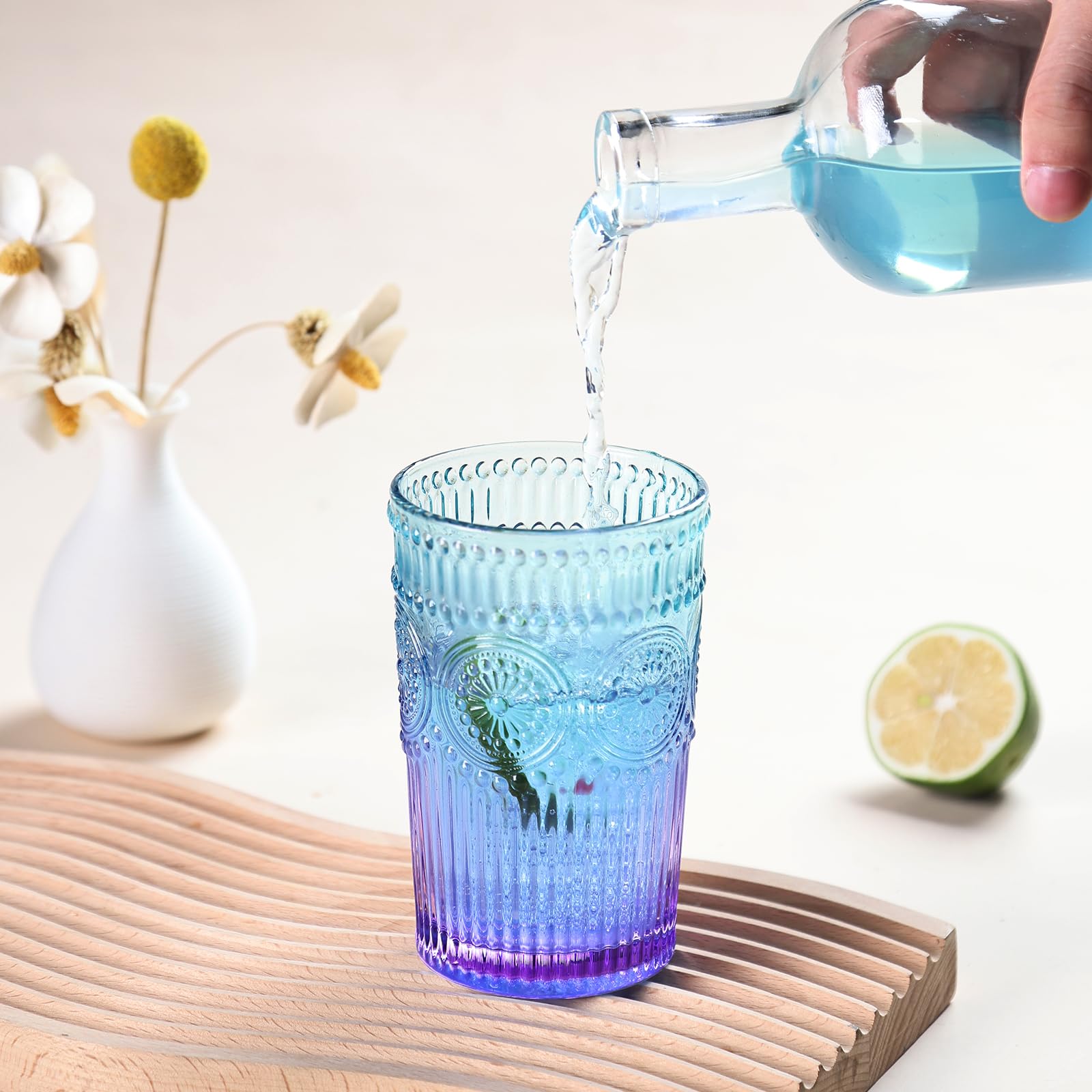 Loivttvv sunflower-pattern glass elevates water, juice, and cocktails