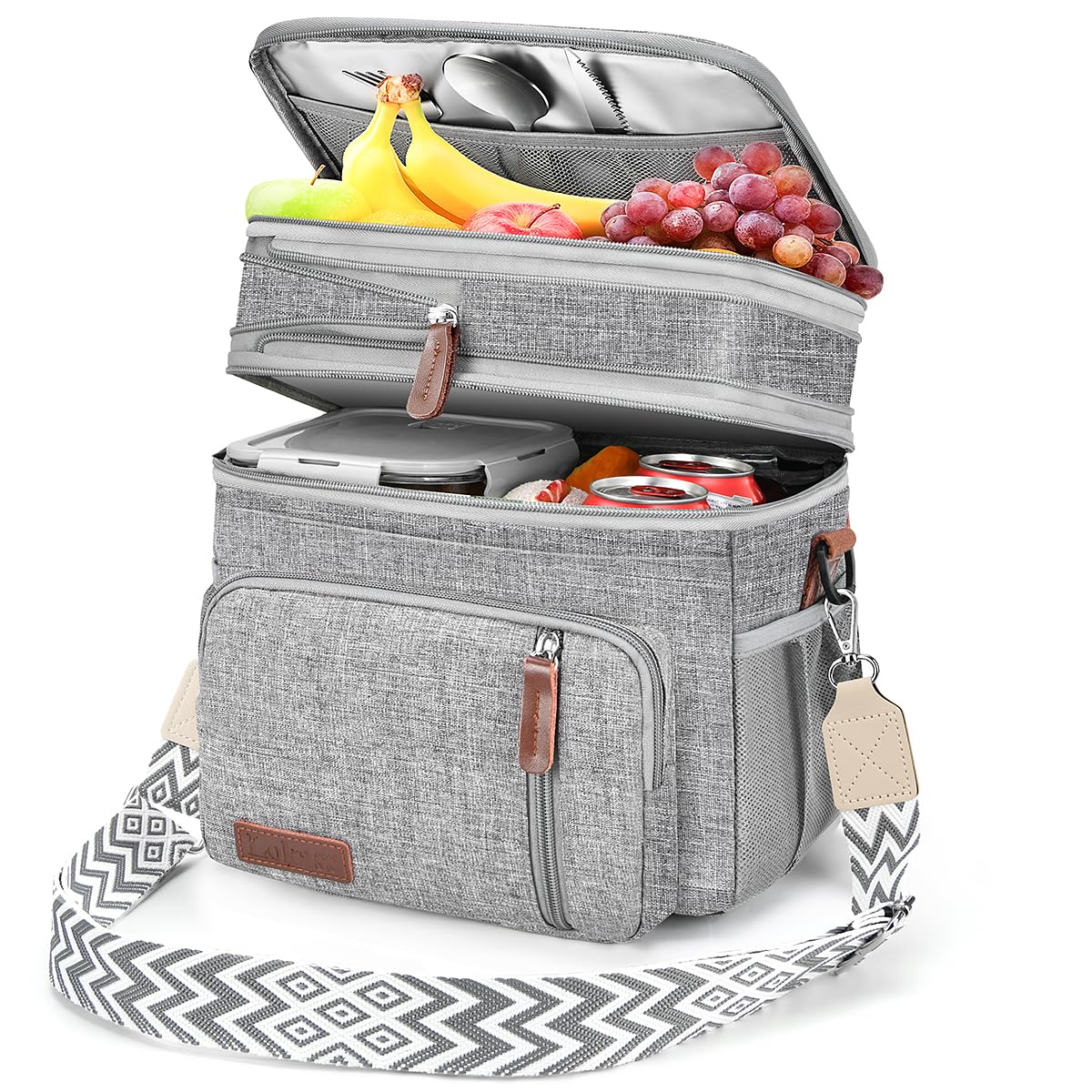 LOKASS double-deck lunch bag open top for easy packing at work.