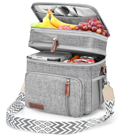 LOKASS double-deck lunch bag open top for easy packing at work.