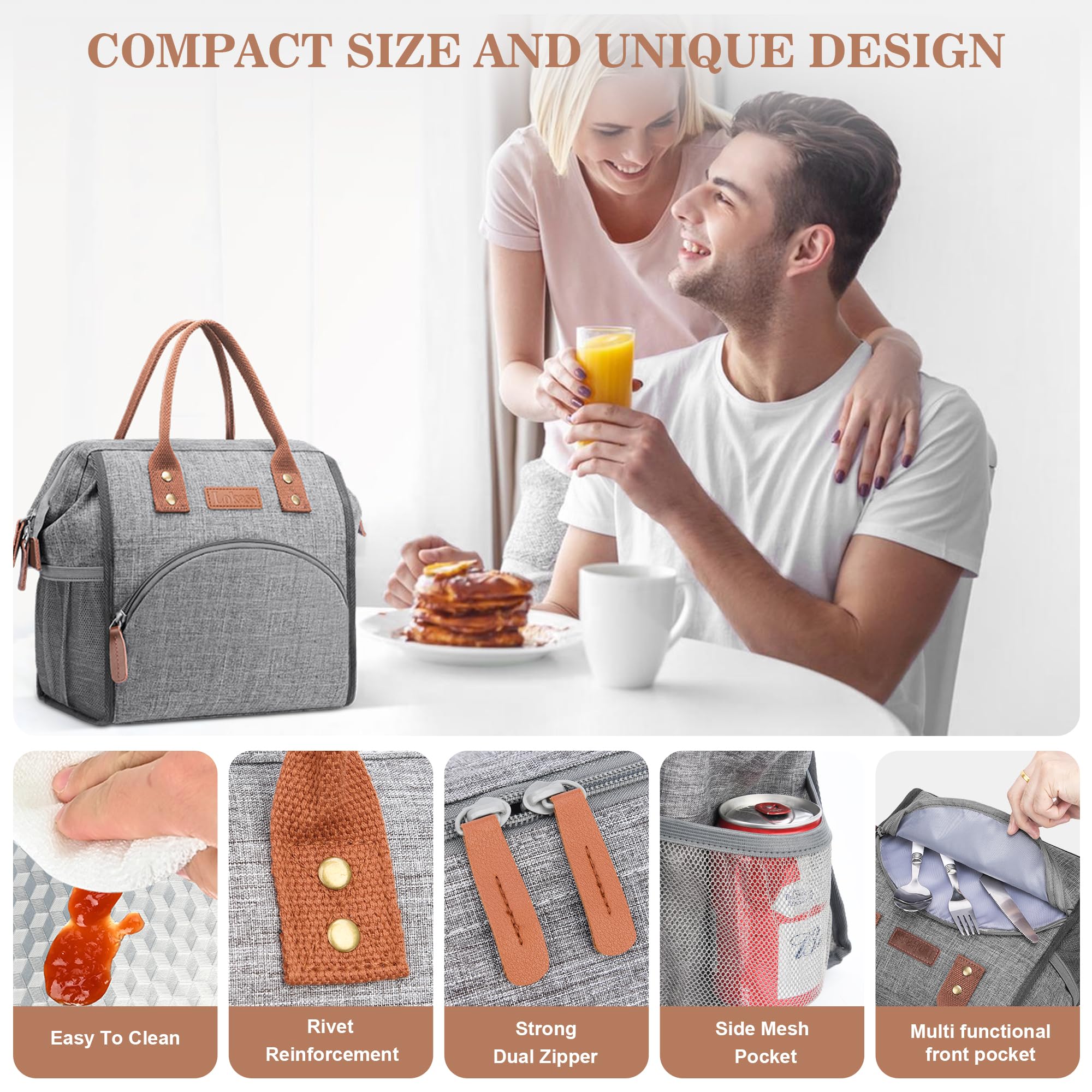 Lokass insulated lunch bag grey leakproof lining prevents spills during transport