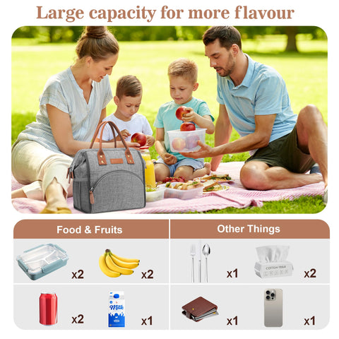 Lokass insulated lunch bag grey water-resistant exterior protects contents from dirt